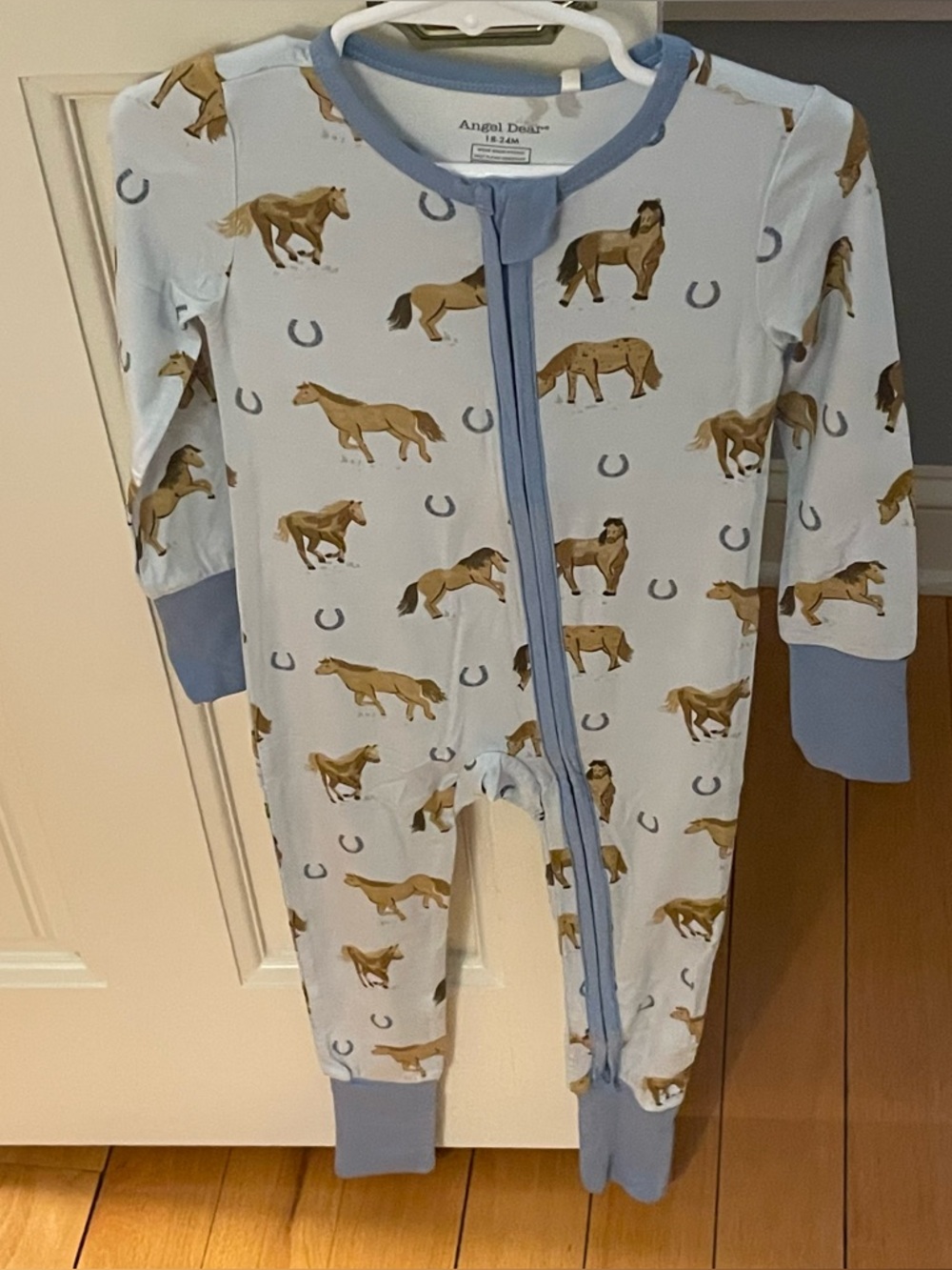 NWT Angel Dear Bamboo Light Blue Horse Print Convertible Romper Pajama